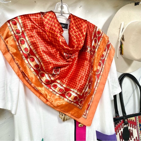 Equestrian houndstooth vibe boho satin scarf/wrap w country southwestern feel - Picture 3 of 15